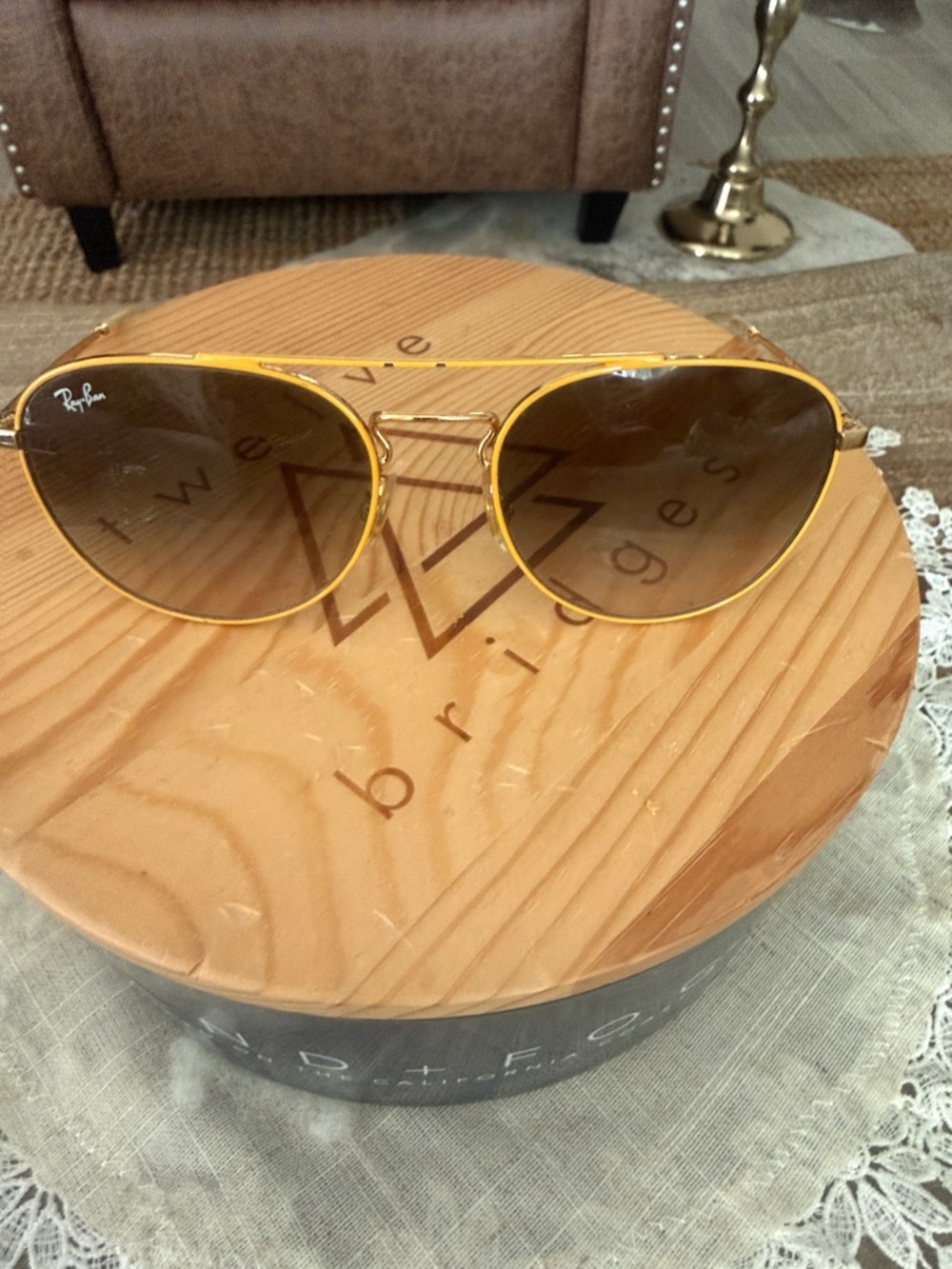 Ray-Ban Gold Aviator Sunglasses with Brown Lenses
